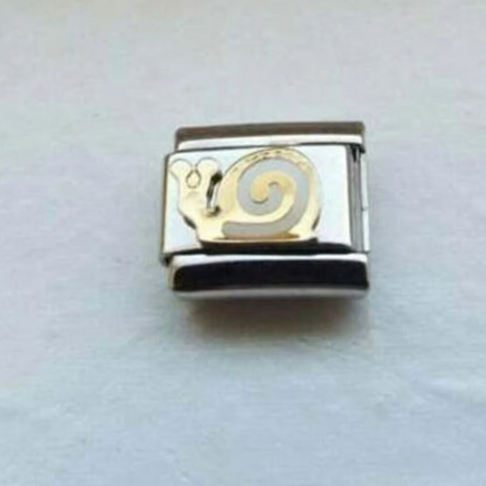 Snail white enamel shell 9mm stainless steel italian charm bracelet link new